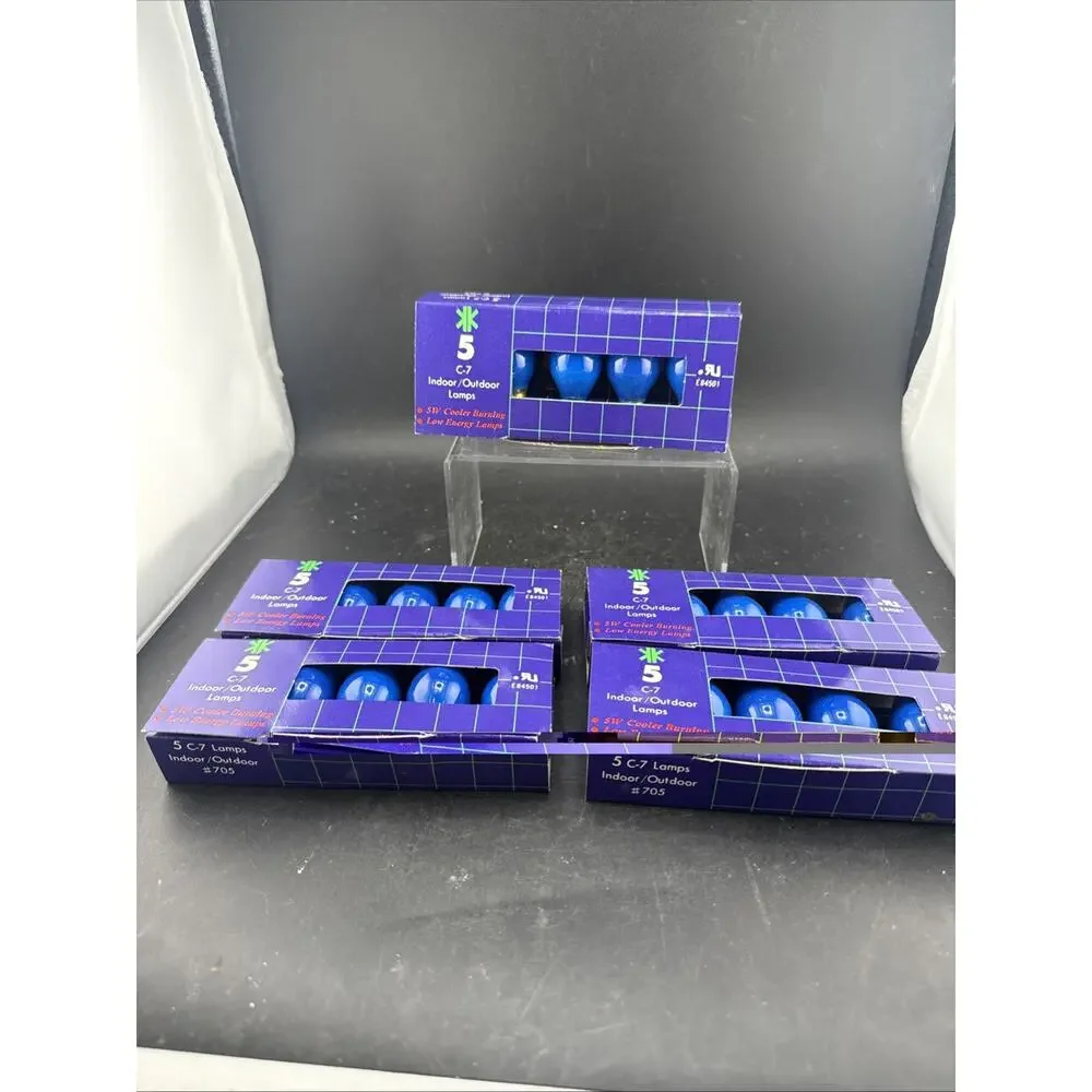 Vtg C7 Christmas Light Bulbs Blue Ceramic Steady Burning 5 Pk NOS Lot of 5 Box